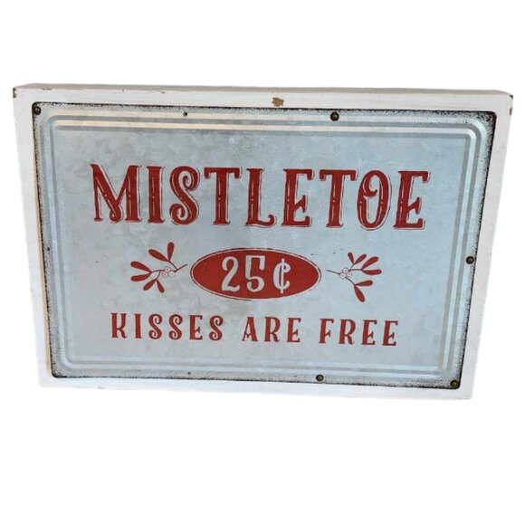 EUC Block Wood Sign "Mistletoe $0.25 - Kisses are Free" - Picture 1 of 3